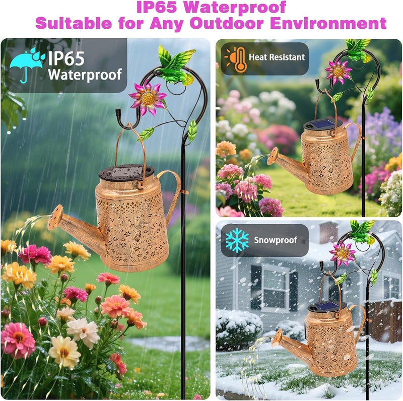 VOOKRY Solar Lights Outdoor Waterproof, Hummingbird Retro Metal Solar Watering Can Lights, Birthday Gifts for Women Mom Grandma, Hanging Lantern Decorative Garden Decor for Outside Yard Lawn Patio - Image 5